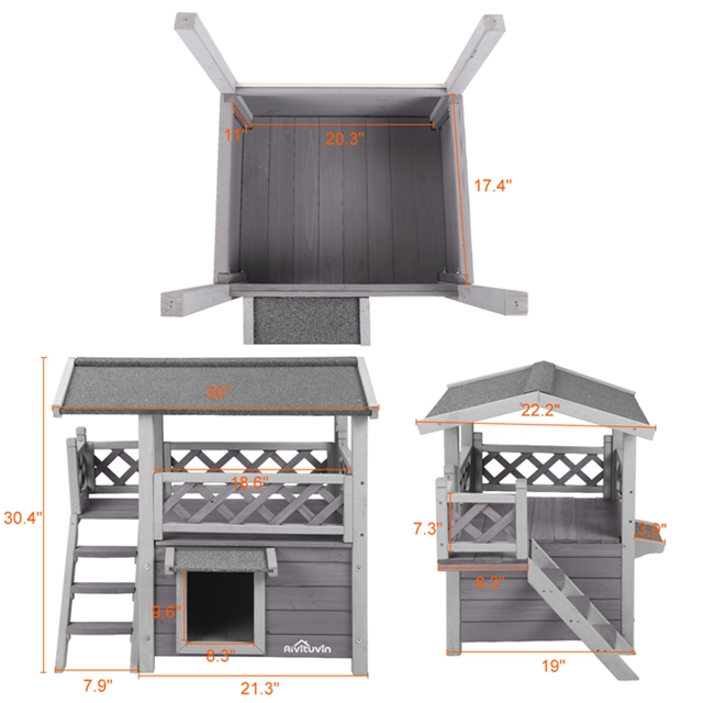 Aivituvin Wooden Dog/Cat House Outdoor and Indoor,Feral Pet Houses with