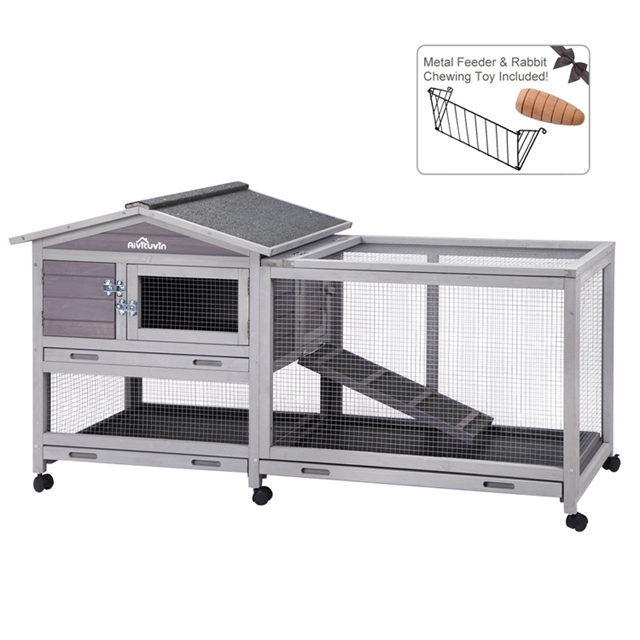 Aivituvin Rabbit Hutch with Run Indoor and Outdoor Bunny cage on Wheels ...